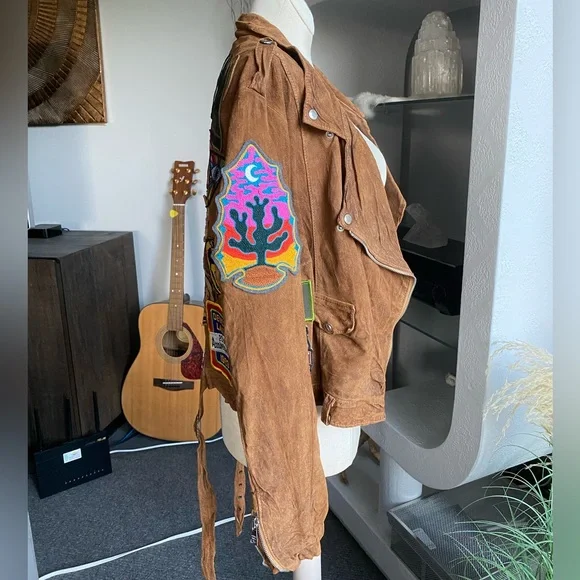 Giorgio Brato Suede Vintage Patches Biker Jacket Agatha NYC festival 60s 70s - Picture 9 of 16